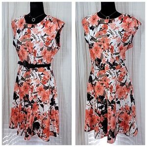 Tiani B Coral Floral Cap Sleeve A-Line Dress